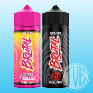 Just Juice Brutal 100ml 0mg Shortfall E-Liquid Rhubarb and Custard and Mr Jack, delicious flavours from The Vape Experts